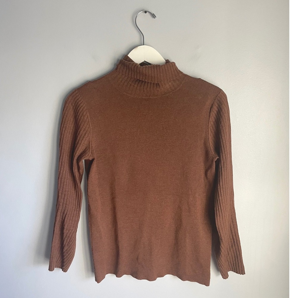 J.Crew Womens Brown Merino Wool Blend Ribbed Turtleneck Sweater Size M E4398